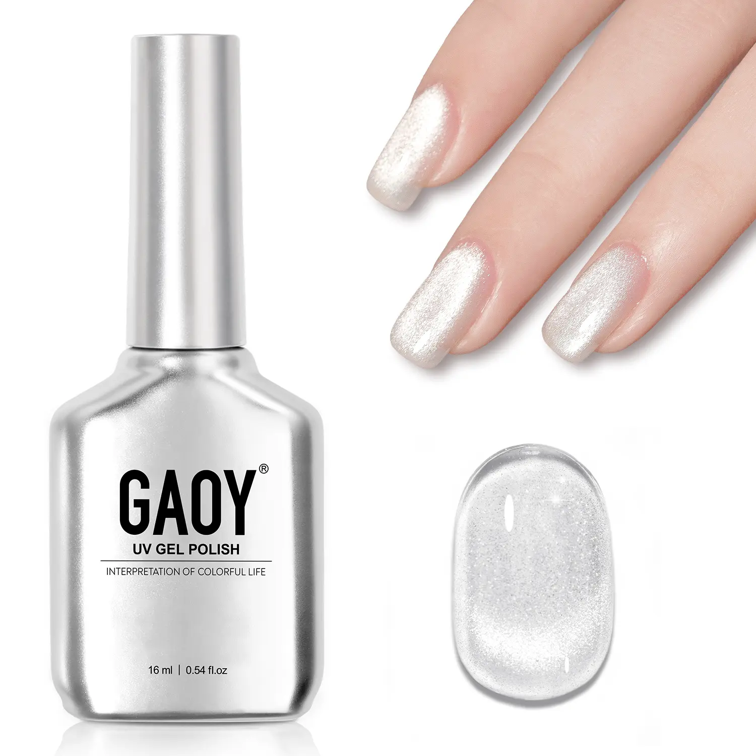 GAOY Glitter Cat Eye Gel Polish, Magnetic Holographic Reflective Effect, Premium Brush, Large‑Capacity 16ml, Multiple Colors for Salon Home DIY Nail Art,Halloween Holiday Gift