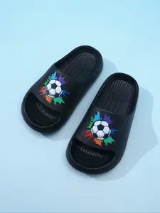 Boys' Football Print Slippers, EVA Slippers, Anti-Slip Indoor Outdoor Shoes, Breathable Casual Sports Sandals, Comfortable Home Wear