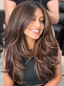 Women's Highlighted Long Straight Layered Wig, Mixed Synthetic Fiber, Heat Resistant, Party, Stage, Wedding, Dance