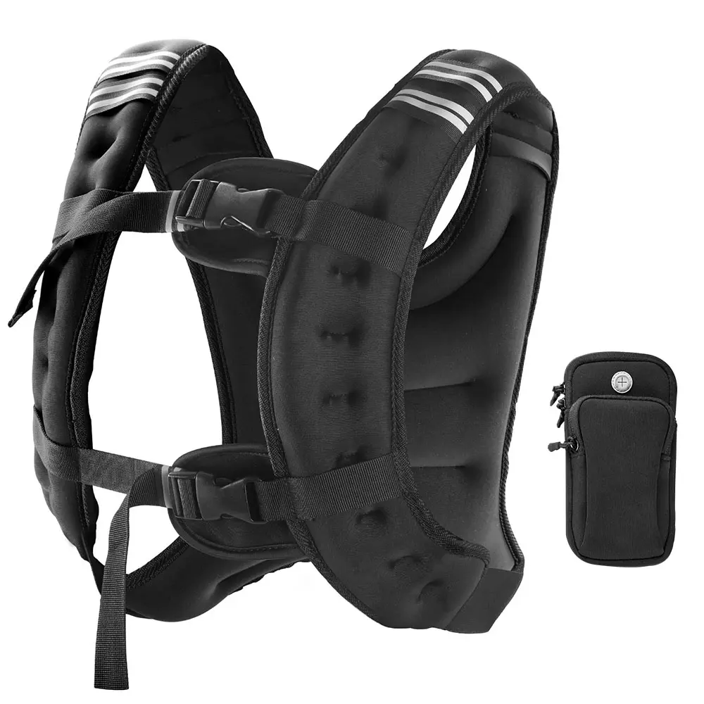 12lb Adjustable Fitness Weighted Vest with Detachable Phone Pouch, Training Load Vest for Running, Strength Exercise, Walking Cardio