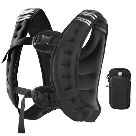 12lb Adjustable Fitness Weighted Vest with Detachable Phone Pouch, Training Load Vest for Running, Strength Exercise, Walking Cardio