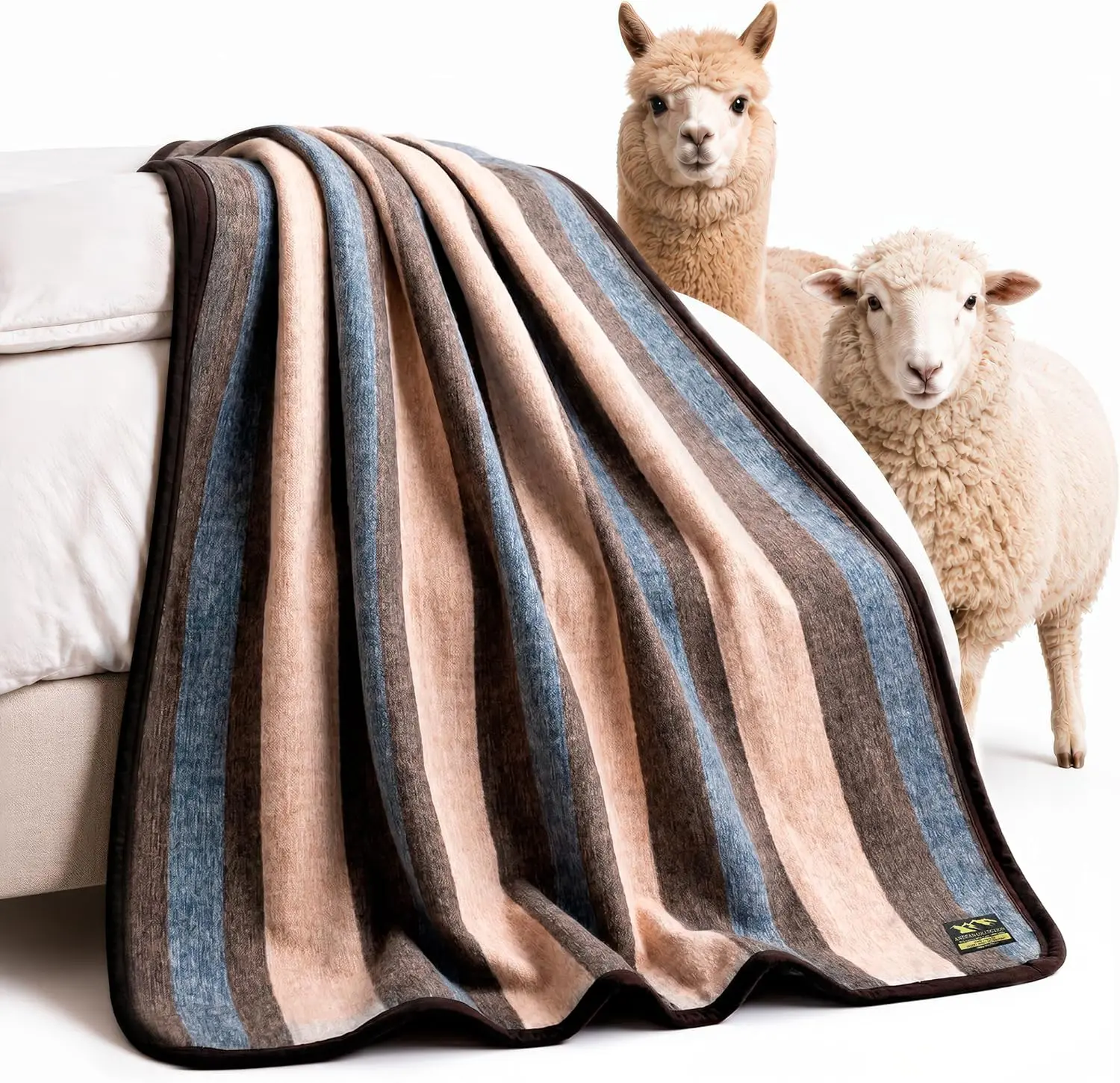 Desert Breeze Distributing Alpaca & Merino Sheep Wool Blanket Twin Size, 100% Wool Bed Blanket, Heavyweight Warm Winter Blanket for Extreme Cold, Woven in Peru, Earth Tones