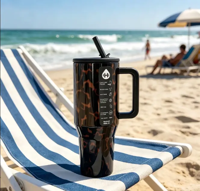 40oz Insulated Stainless Steel Sports Water Bottle - Dark Tortoiseshell Pattern, Leak-Proof Lid, 24-Hour Cold Retention, Stylish Portable Travel Drink Flask