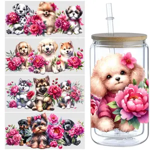 5 Pcs Dog UV DTF Stickers, Waterproof Transfer Stickers for 16oz Glass Cups, UV DTF Stickers, Glass DTF Transfer Stickers, Crafts Cup Stickers