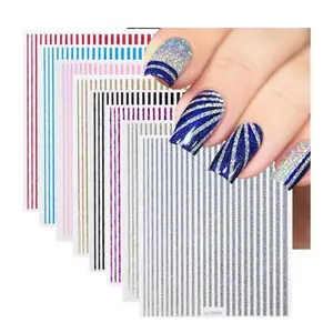3D Glitter Line Nail Stickers Set – Self-Adhesive Stripe Nail Art Decals, Colorful Geometric Strip Tape for DIY Nails, Women’s Nail Design Supplies