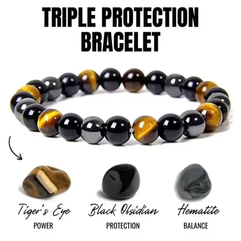 Waterproof Tarnish-Free Unisex Zodiac Natural Stone Bracelet, Triple Protection Crystal Jewelry with Tiger Eye Black Obsidian Hematite, Horoscope Celestial Balance Birthstone Manifestation Gift for Adults