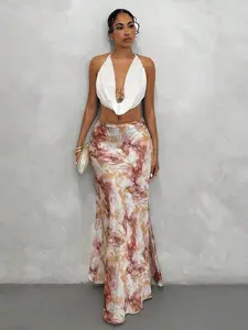 Womens Satin Floral A Line Skirt | Elegant Summer Fashion Skirt | Chic Casual Vacation Bottom