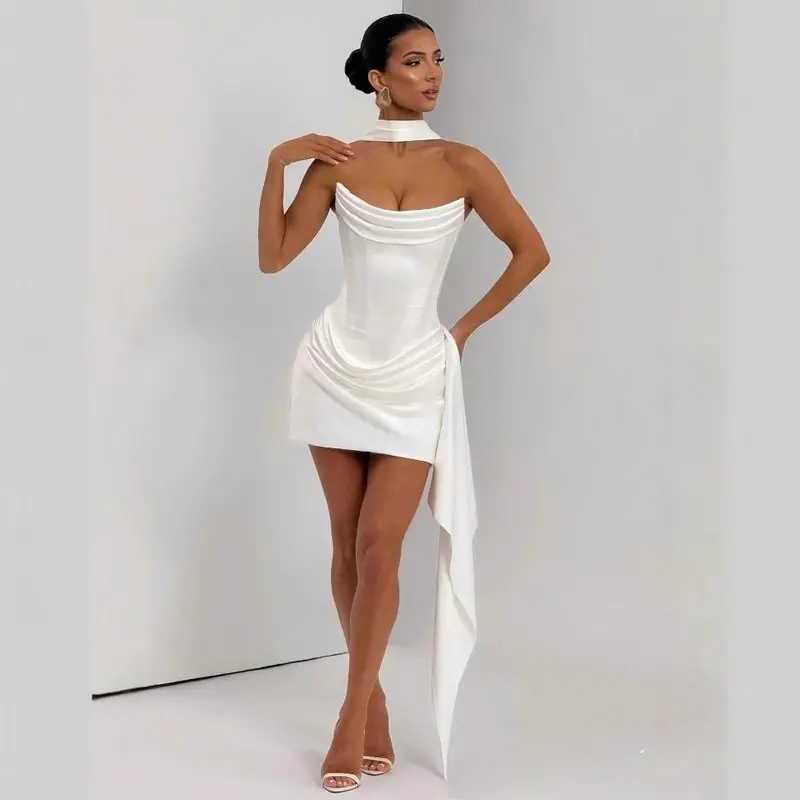 Suninheart Elegant Strapless Corset Dress Sexy White Satin Mini Draped Dress with Scarf Women Cocktail Party Dresses - TikTok Shop Suninheart Elegant Strapless Corset Dress Sexy White Satin Mini Draped Dress with Scarf Women Cocktail Party Dresses - TikTok Shop