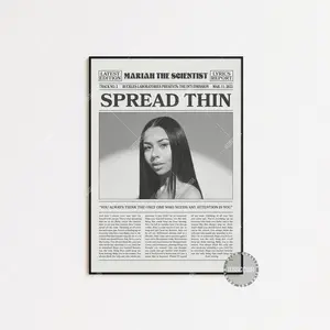 Retro Mariah The Scientist Newspaper Print, Spread Thin Poster No Frame, Lyrics Print, Mariah The Scientist Poster, The Intermission Poster, LC3