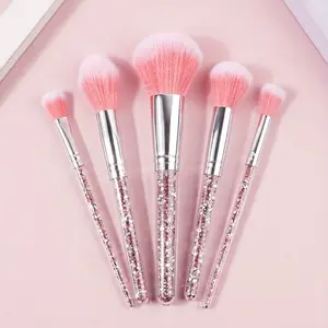 5pcs Makeup Brush Set With Fashionable Glitter Rhinestone Handle, Soft Makeup Brushes, Powder Brush Blush Brush Eyeshadow Brush, Professional Makeup Brush/Cosmetic Brush