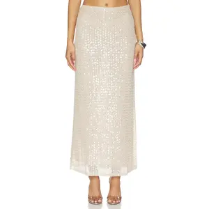 Lovers and Friends Clara Sequin Maxi Skirt in Nude Sequin
