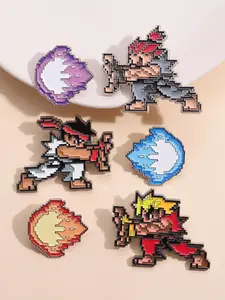 Street Fighter Pixel Art Enamel Badges Set, Classic Retro Style, Perfect Accessory for Fighting Game Fans, Fighting Game Enthusiasts & Vintage Arcade Lovers, Gaming Accessories, Gaming Collectibles, Alloy Brooch Pin