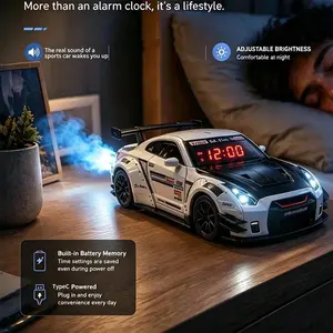 Creative Alarm Clock Race Car Model Multiple Engine Sounds Remote Operated with Light & Spray Effects