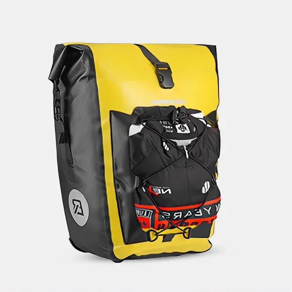 ROCKBROS Roll-Top Bike Pannier Bag, 27L Waterproof 840D Nylon Rear Rack Bag for Adults' Bikes with Interior Mesh Pockets, 13.38" (Long), 8.26" (Short), 7.08" (Wide), 18.11" (High), 360° Rotatable Bracket, Bike Rear Rack Pannier Bag