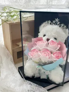 Rose Scented Soap Flower Teddy Bear Gift Box, Best Birthday & Valentine's Day Present, Latest Cartoon Plush Small Bear