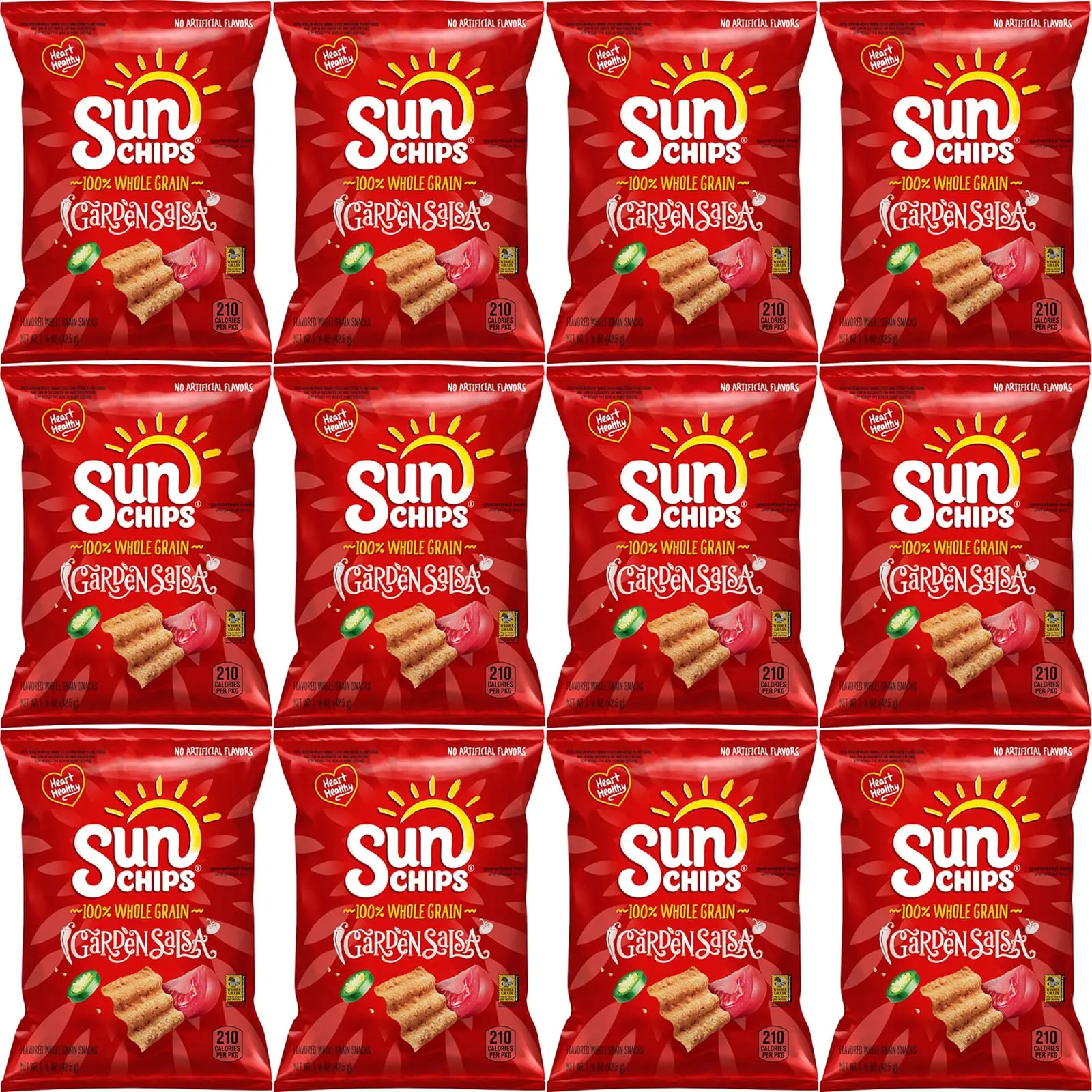 Frito Lay SunChips Garden Salsa Whole Grain Chips 1.5 Oz Bags Pack of 12 Bundled by Shoppyway Snack Crispy Crunchy Flavor Savory Tomato