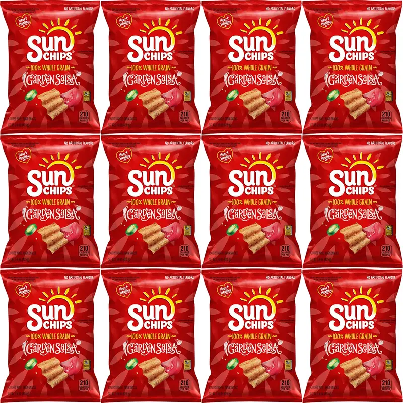Frito Lay SunChips Garden Salsa Whole Grain Chips 1.5 Oz Bags Pack of 12 Bundled by Shoppyway Snack Crispy Crunchy Flavor Savory Tomato