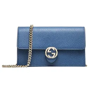 Gucci Double G Logo Pebbled Leather WOC Crossbody Bag for Women in Blue