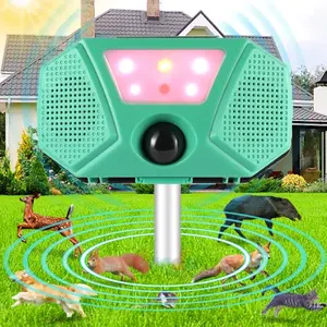 Solar Powered Ultrasonic Bird Repeller, LED Flashing 4-Level Alarm, Deters Foxes, Pigs, Rats, Squirrels, Bats, Snakes, Farm Garden Use