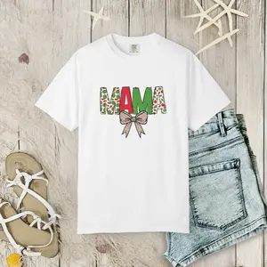 Cute Watermelon Bow Mama Garment-Dyed Unisex T-shirt - Perfect Gift for Moms, Casual Wear, Mother's Day, Comfortable Tee