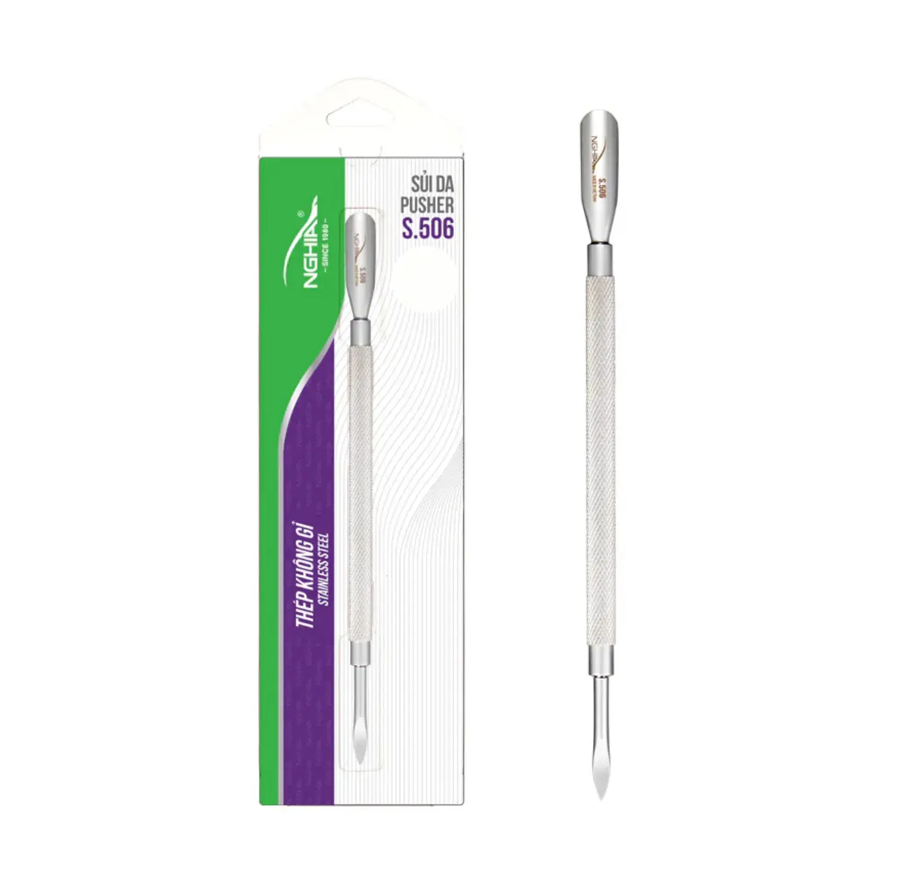 NGHIA Professional Cuticle Pusher, Dual-Ended Stainless Steel Tool for Salon Quality Cuticle Care, Nail Tech Supplies, Cuticle Pusher P-14