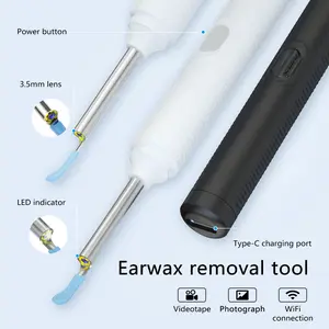 "Rechargeable Earwax Removal Tool Kit with 360°Wide Angle Camera -Waterproof, Type-C Charging,Portable Ear Cleaning Tool Accessories foriPhone and Android Phones " pressure setting wax White clearer earwaxremovaltool eardrum earwaxremovaltool