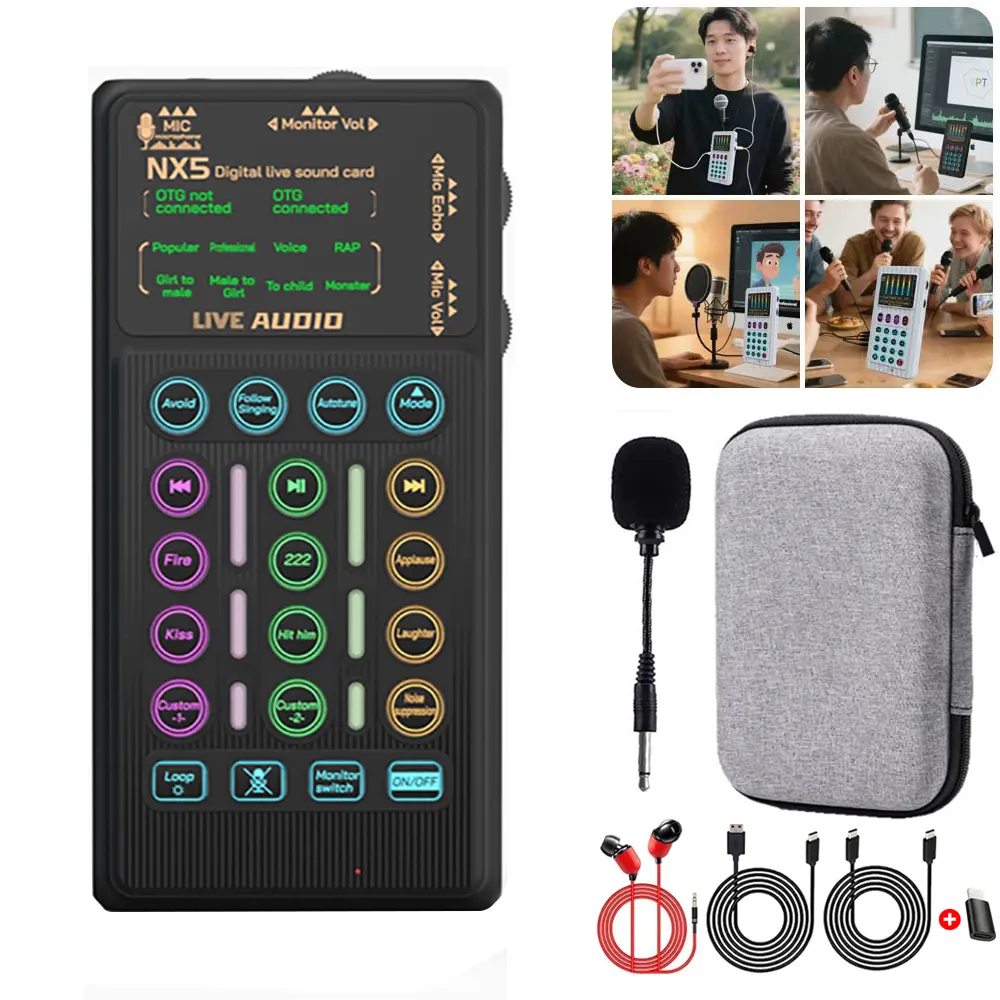 Handheld Live Streaming Sound Card,With Voice Changer/Noise Reduction Mixer Smartphone Bluetooth Connection Live Broadcast Blogging Equipment For Gaming, Singing, Talent Shows, TikTok