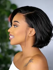 6inch Short Wig Human Hair 13x4 Lace Front Pixie Cut Wig Human Hair Silky Short Transparent Lace Front Wigs Human Hair Straight Short Wigs For Women 150% Density Halloween Costumes Fluffy Wave Wig