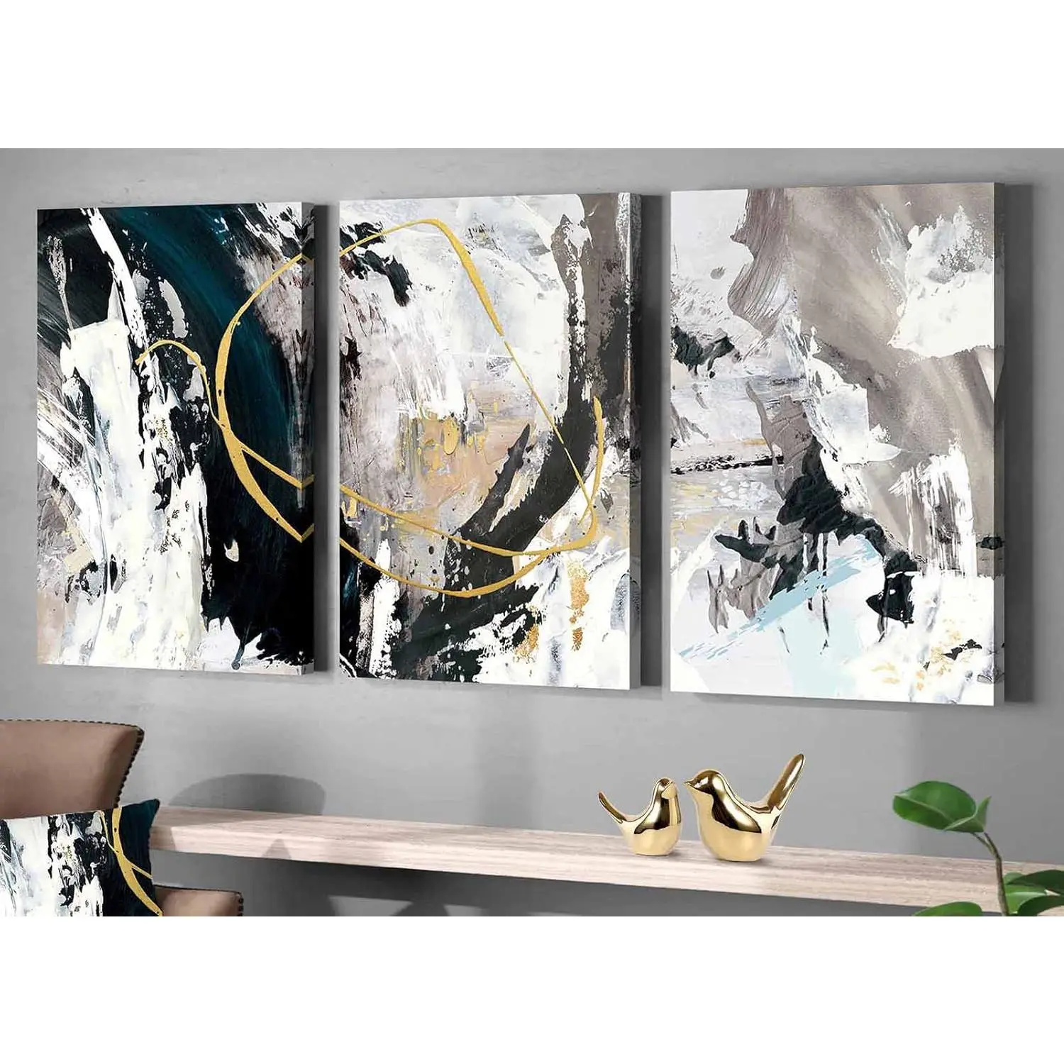 3Pcs Inner Wooden Framed Abstract Canvas Prints - Black White Graffiti Home Decor Accessory for Living Room, Bedroom - 12x16in Modern Minimalist Art Posters & Prints, Home Inspo Assorted Art Decor