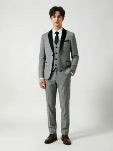 Teen Boys 3 Piece Formal Suit Set 2026 Black Shawl Collar Matching Vest Slim Fit with Pockets for Weddings Graduations Performances