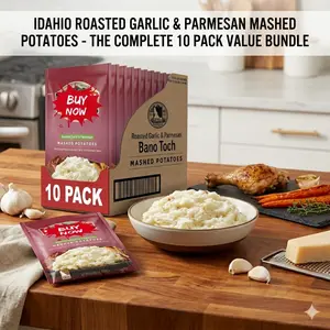 Creamy Roasted Garlic Parmesan Mashed Potato Mix, Homestyle Instant Potato Side Dish, Smooth Baby Red Potato Blend, Quick Family Meal Option, 4 Serving Pouch Pack
