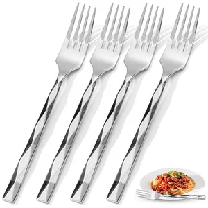 4/6Counts Diamond Cut Pattern Dinner Forks, Premium Stainless Steel Forks, 21.08 cm Salad Forks, Glossy Mirror Polished Tines Suitable for Pasta/Meat/Bread, Modern Elegant Tableware for Home/Restaurant, Beautiful Gift, Cutlery