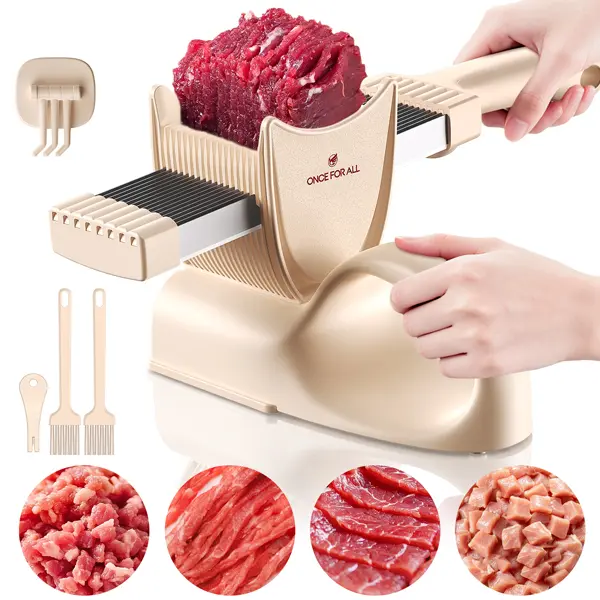 ONCE FOR ALL Stainless Steel Kitchen Knife Set with Blade, Sharpener, Cleaver & Manual Meat Slicer – for Home Cooking, BBQ (Beef, Pork, Mutton Slicing, Shredding, Jerky Cutting)