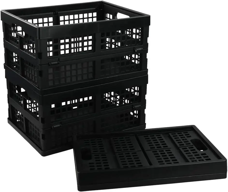 16 Quart Collapsible Storage Crates 3 Packs, Black Folding Storage Bin Plastic Milk Crate