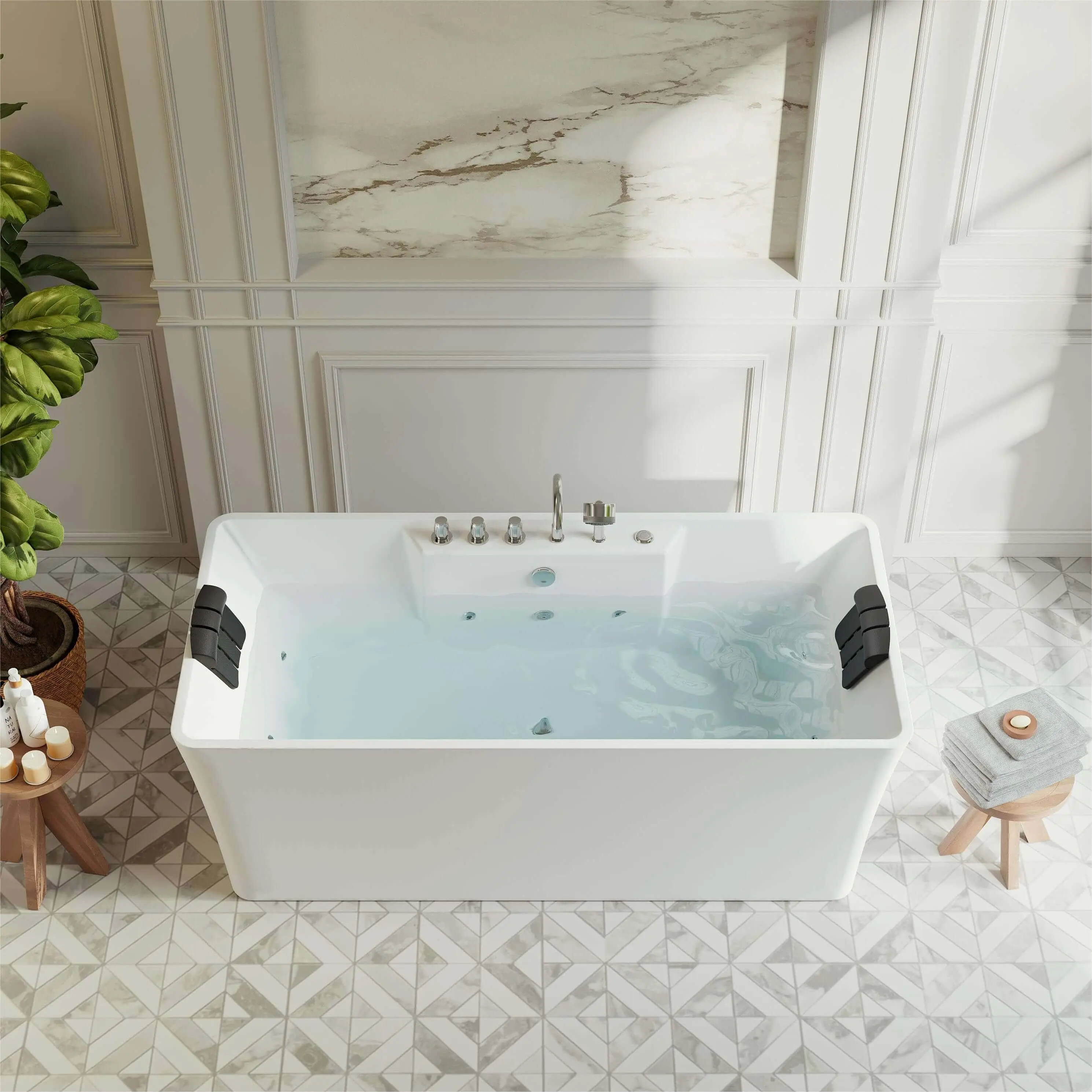 67" Freestanding Rectangle Whirlpool Bathtub with Center Drain 67" Freestanding Rectangle Whirlpool Bathtub with Center Drain