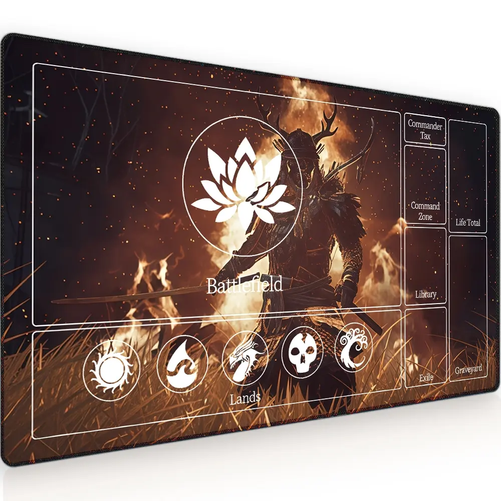 Board Game Card Mat, 3mm Mouse Pad, Gaming Mousepad, Japanese Samurai Pattern, Magic: the Gathering, Collectible Card Game Mat, Non-Slip Base, Suitable for Trading Card Games
