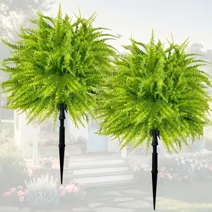 Artificial Boston Fern & Faux Persian Grass Shrubs · 2pcs - 19.69 Inch with Stakes - UV Resistant | Indoor/Outdoor Decor - Home, Hotel, Garden, Wedding And Holiday Scenes - Outdoor Artificial Plants for Floor Placement - Summer Autumn