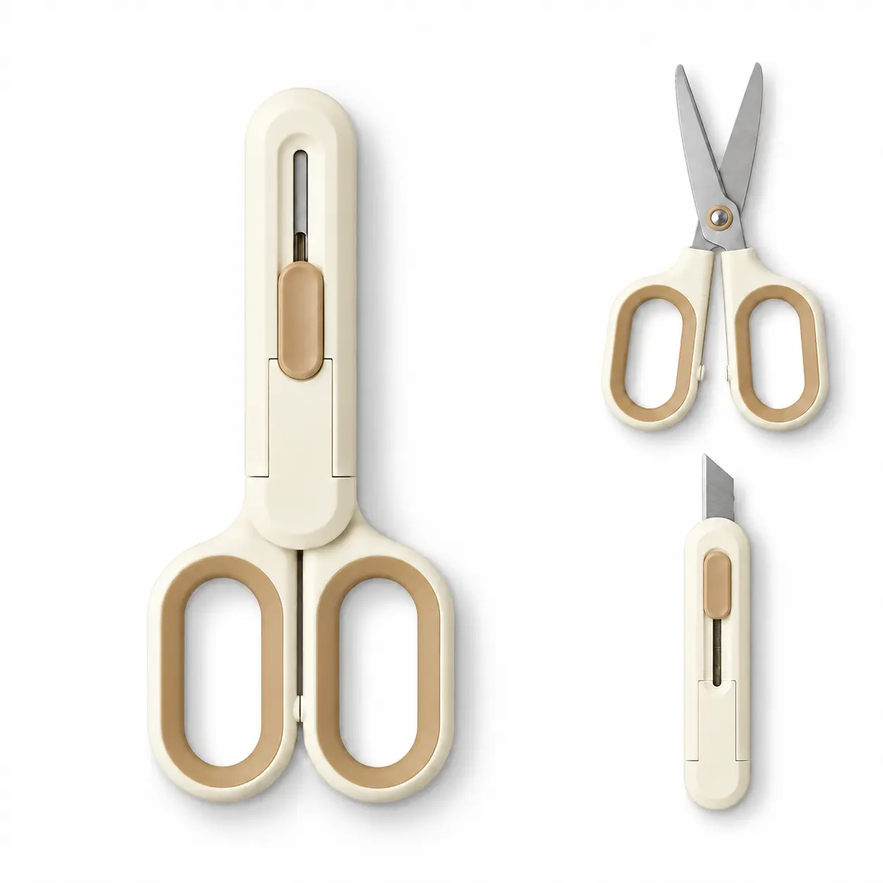 2-in-1 Multipurpose Scissors with Retractable Utility Knife, Comfort-Grip Cutting Tool for Crafts, Wrapping Paper, Cardboard Boxes, Packing Tape, Home and Office Use