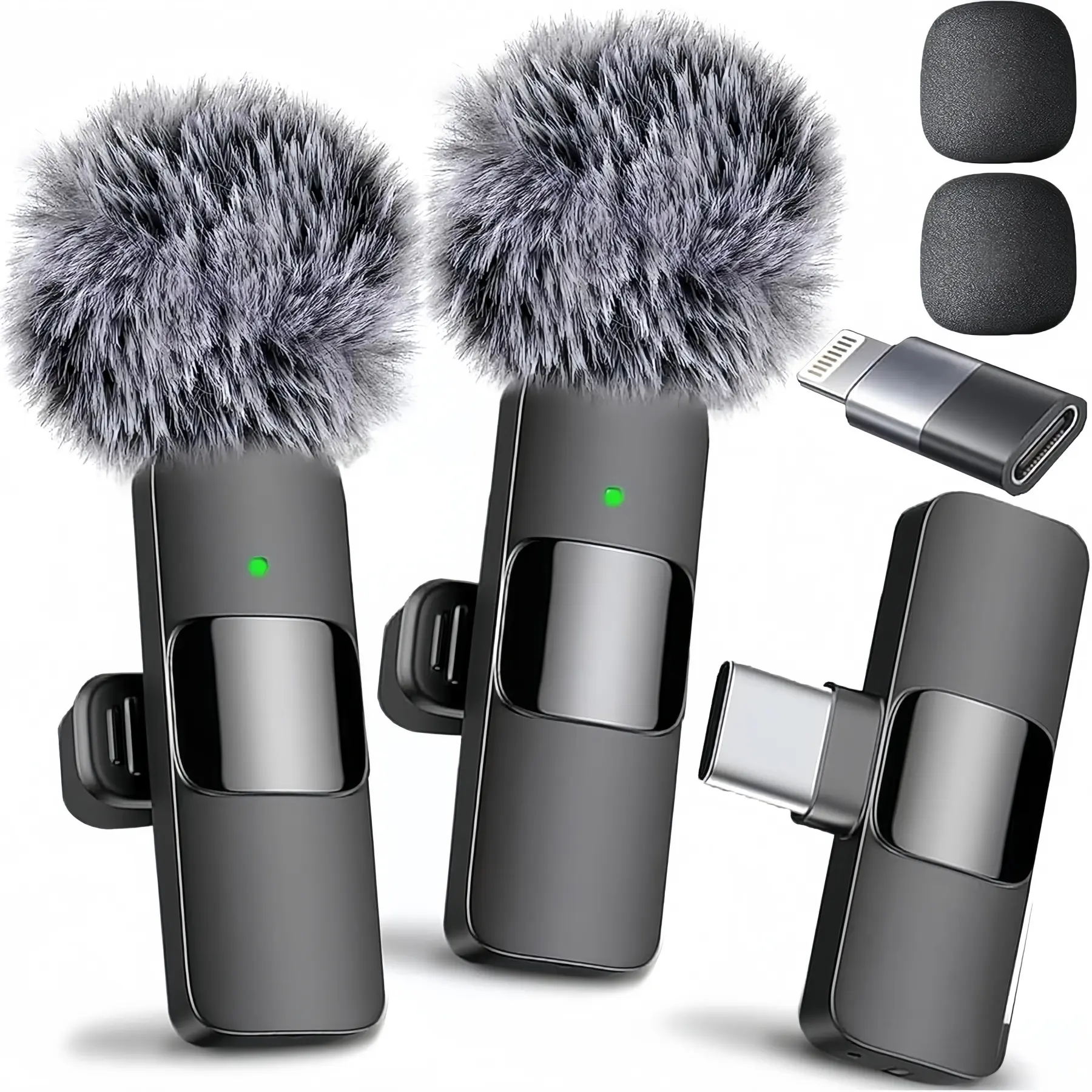 2Pack Professional Wireless Lavalier Lapel Microphone Kit - Cordless Omnidirectional Condenser Plug-in Mic with Receiver for Smartphone, iPhone, iPad, Handheld Device - Noise-Reducing Audio Recording for Interview, Vlog, Rechargeable, Mobile