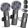 2Pack Professional Wireless Lavalier Lapel Clip Microphone Kit - Cordless Omnidirectional Condenser Mic with Receiver, Remote for Lightning iPhone, Smartphone, iPad, Handheld Device - Noise-Reducing Rechargeable Vlogging Equipment for Interview, Recording