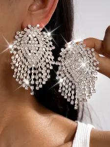 Luxurious Rhinestone Fringe Dangle Earrings for Women, Wedding Party Festival Wear, Casual Style, All Seasons, Trendy Fashionable Accessories