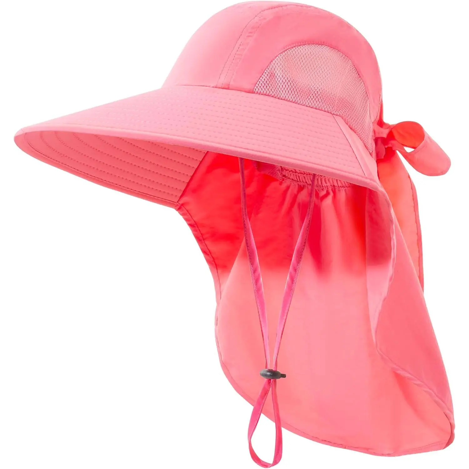 Women's UV Protection Foldable Waterproof Wide Brim Bucket Hat - Lightweight Cooling Adults' Sports & Outdoor Hat with Neck Flap, Bow Knot Straps, Mesh Top, Drawstring, Adjustable Cap for Gardening, Summer Beach Fishing