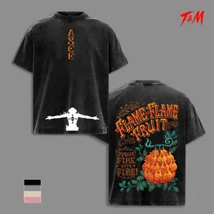 Portgas D Ace One Piece Vintage Washed Anime T-Shirt, Fire Fist Mera Mera No Mi OP Graphic Tee, Oversized Heavyweight Cotton Streetwear Shirt, Unisex Anime Gift