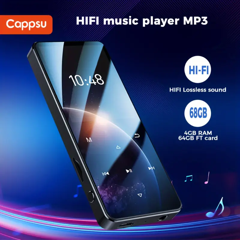 [Wireless Freedom] Cappsu 68GB HiFi Built-in Music Player, Chargeable Device with Video Playback, FM Radio, Image Viewer, Voice Recording, Zinc Alloy Body, Included Earphones & USB Charging Port (Sports & Outdoor Accessory), Sd Card, Voice Recorder, Mp3,,