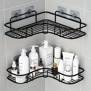 Anti-Rust Stainless Steel Corner Shower Shelf- Multi-Compartment Wall-Mounted Bathroom Organizer for Shampoo, Toner, and Cosmetics, Space-Saving Design, Durable Black Finish, Suitable for Modern Bathrooms, Bathroom Storage and Accessories, Shower Sh