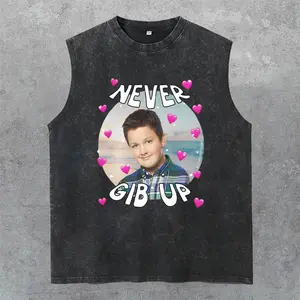 Never Gib Up - Gibby ICarly Joke Funny Gen Z Washed Tank Top, Gym Essential, Vintage Casual Crewneck Short Sleeves Menswear T-shirts Classic Cotton Fabric Streetwear