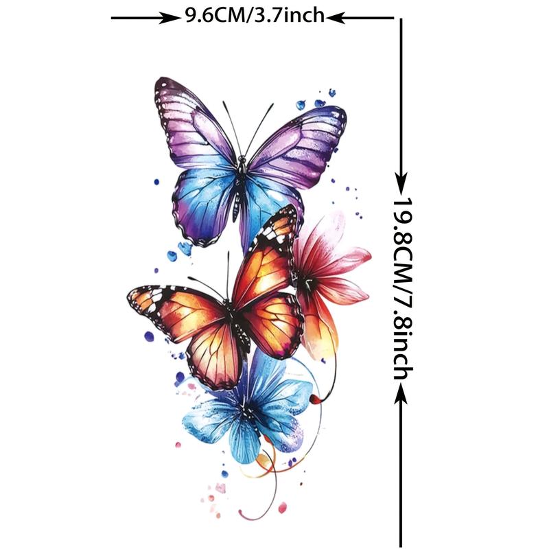 6-Sheet Assorted Waterproof Temporary Tattoos, Colorful Butterfly & Flower Body Art Stickers for Adults, Moisture-Apply Decor for Face, Arms, Ankles, Feet, Fingers, Forearms, Goodie Bag Fillers