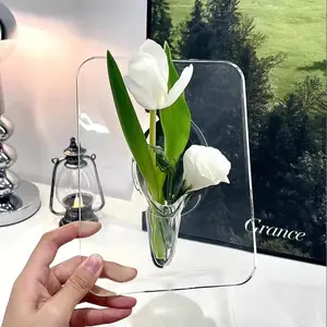 2-Piece Clear Acrylic Picture Frame Vase Set — Rectangular Modern Home Decor Aesthetic picture frame vases perfect for desks, bookshelves, bedrooms, wedding or housewarming gifts