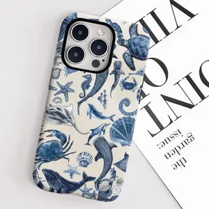 Blue Dolphin Fashion 2-in-1 Phone Case, Protective Cover for iPhone 11 12 13 14 15 16 17 Pro Max Pro Plus, Compatible with Samsung Galaxy S25 S24 S23 Ultra Local Personalized