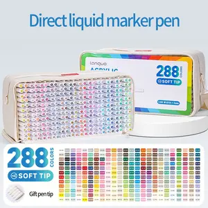 Lang Guo 288 Color Acrylic Paint Marker Pen Set, Soft Brush Tip Marking Bag, Fabric Wood Stone Canvas Glass Egg Rock Painting DIY Crafts Art Supplies